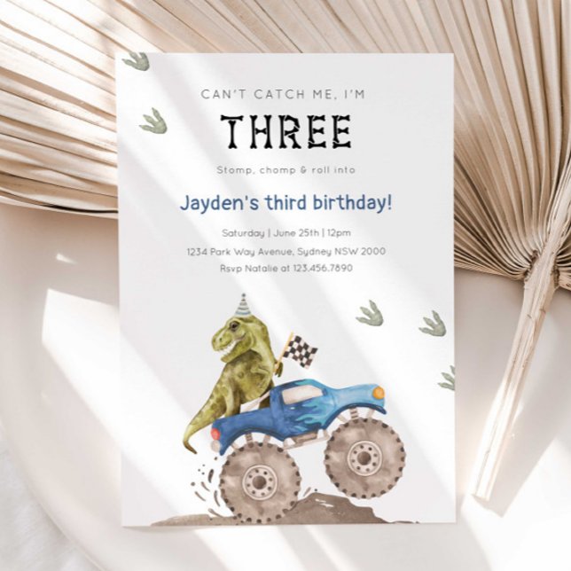 Convites Monster Truck & Dinosaur aniversário de 3 anos Par (Criador carregado)