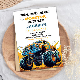 Convites Monster Truck Invances Birthday Orange