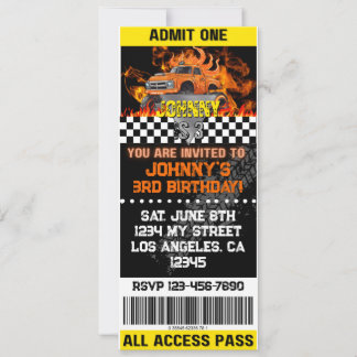 Convites Monster Truck Orange Flames Invite