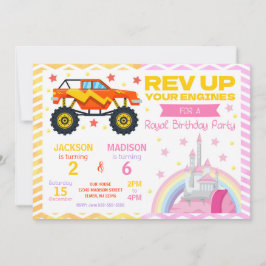 Convites Monster Truck & Princess Joint Birthday Invitation