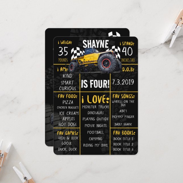 Convites Monster Truck Rally Festa de aniversário Sinal (Frente/Verso In Situ)