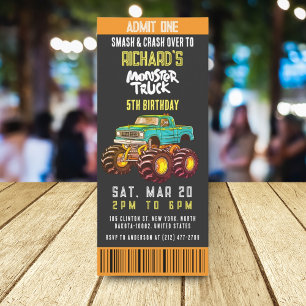 Convites Monster Truck Smash e Partido do Aniversário de cr