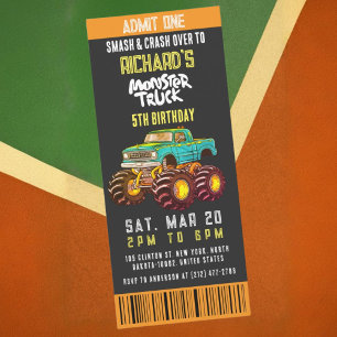Convites Monster Truck Smash e Partido do Aniversário de cr