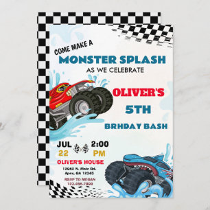 Convites Monster Truck Splash Birthday Bash Party