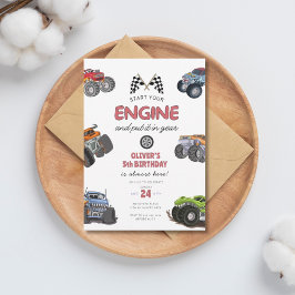 Convites Monster truck, start your engine boy 5th birthday