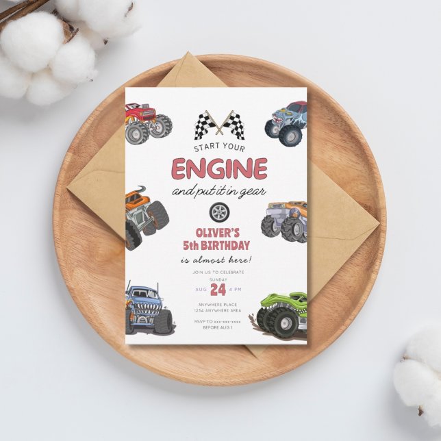 Convites Monster truck, start your engine boy 5th birthday (Criador carregado)