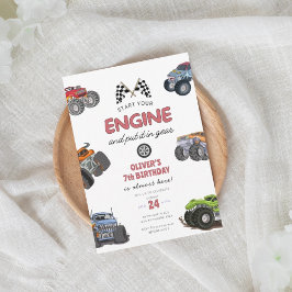 Convites Monster truck, start your engine boy 7th birthday