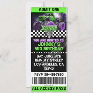 Convites Monster Truck Ticket Invitation