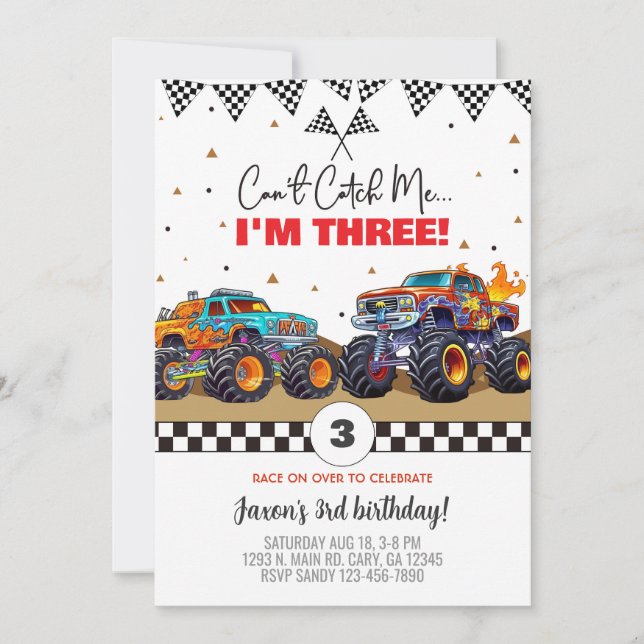 Convites Monster trucks boy birthday invitation. invitation (Frente)