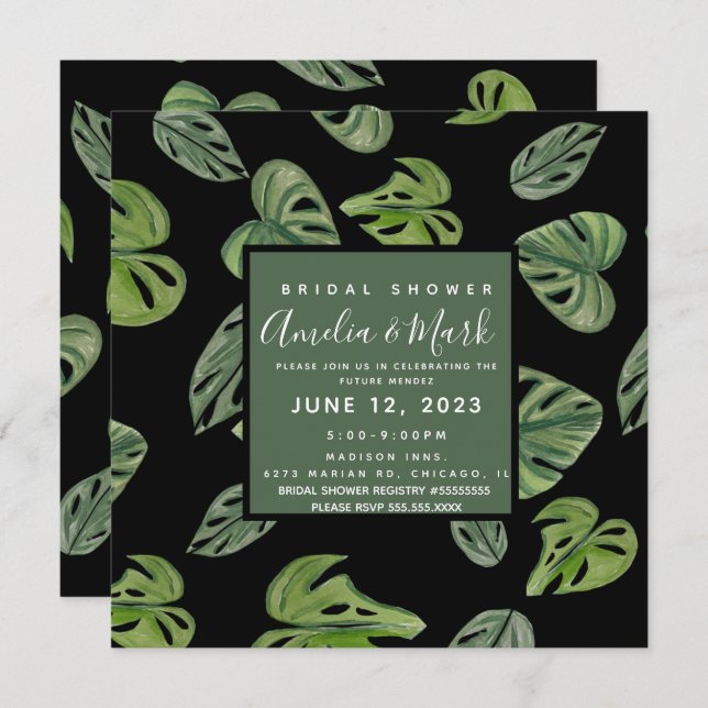 Convites Monstera Adansonii Leaf Bridal (Frente/Verso)