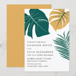 Convites Monstera | Amarelo | Casamento de Folhas Tropicais