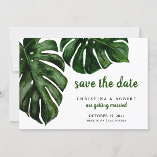 Convites Monstera Aquarela Tropical Verde Salva A Data