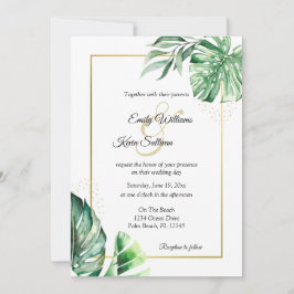 Convites Monstera Botânica tropical e Dourado | Casamento