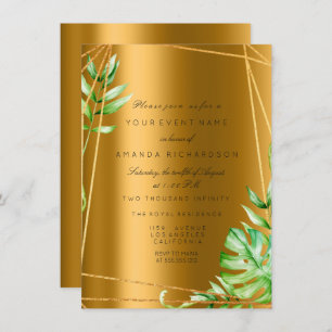 Convites Monstera Dourado Quadro Poligonal Greenery Bridal 