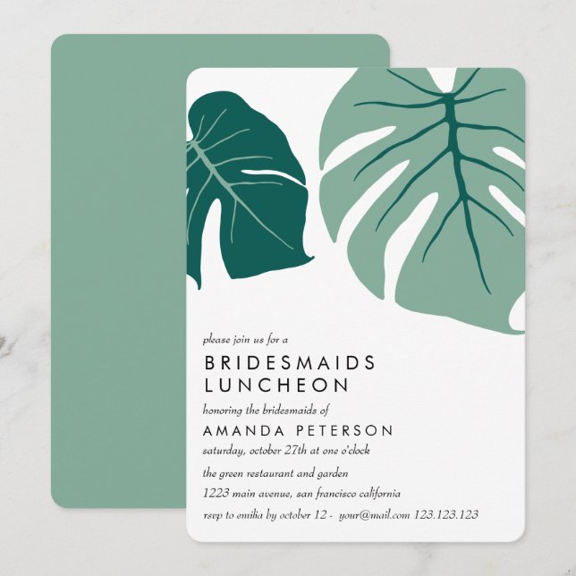Convites Monstera Green | Bridesmaids Luncheon Wedding (Frente/Verso)