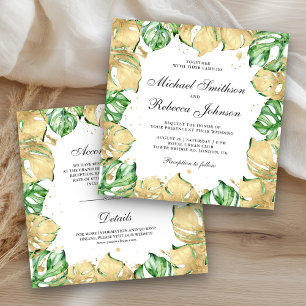 Convites Monstera Palma Verde e Dourada Tudo em Um Casament
