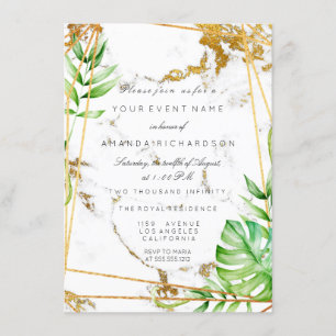 Convites Monstera Quadro Dourado Folhagem Marmore Tropical