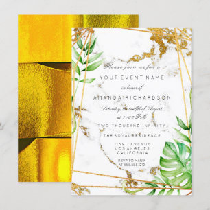 Convites Monstera Quadro Dourado Folhagem Mármore Tropical