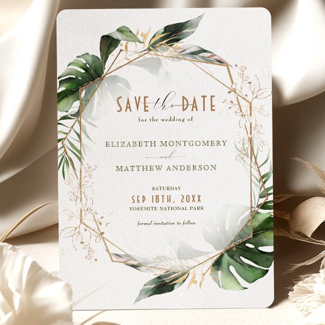 Convites Monstera Salva A Data Casamento Verde E Dourado (Criador carregado)