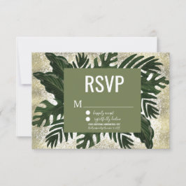 Convites Monstera Tropical Falso Splash Dourado RSVP