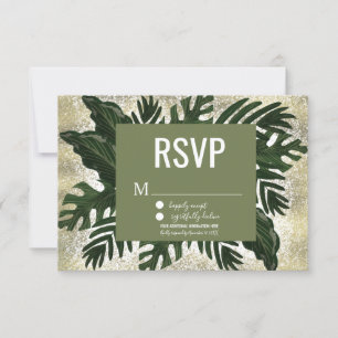 Convites Monstera Tropical Falso Splash Dourado RSVP