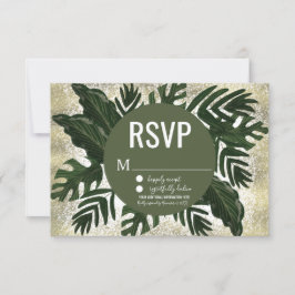 Convites Monstera Tropical Falso Splash Dourado RSVP