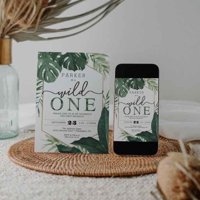 Convites Monstera Tropical Wild One First Birthday Invite (Criador carregado)