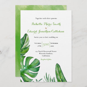 Convites Monstera Verde Tropical Deixa Casamento De Aquarel