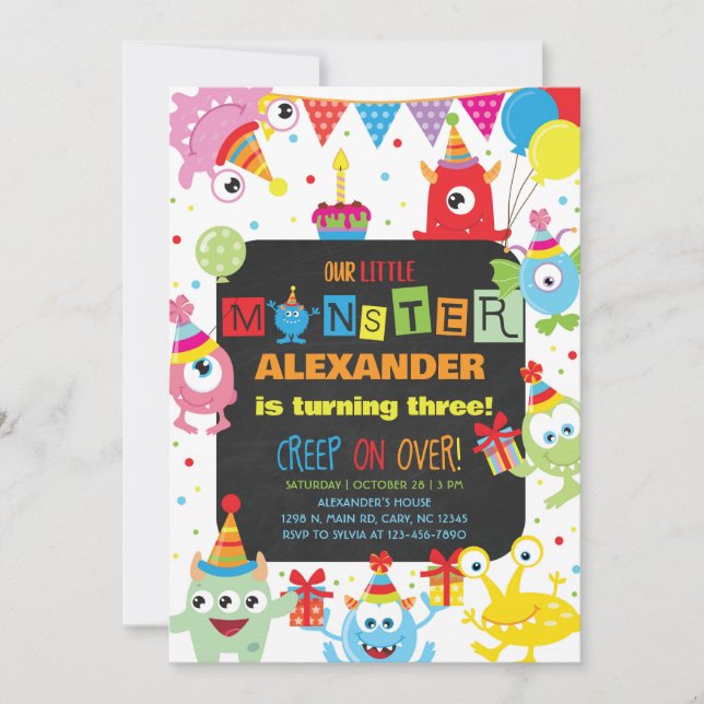 Convites Monsters boy birthday invitation, any age. (Frente)
