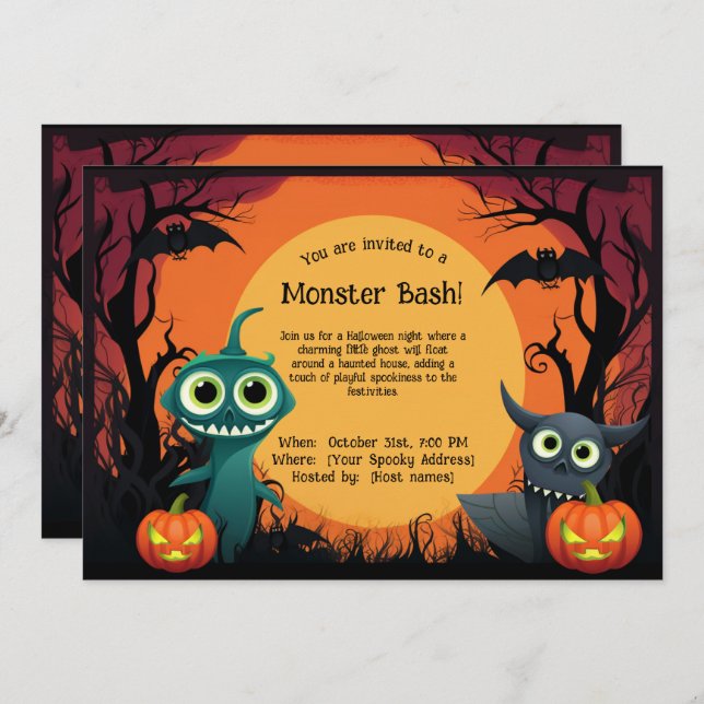Convites 👻 Monstro Bash! (Frente/Verso)