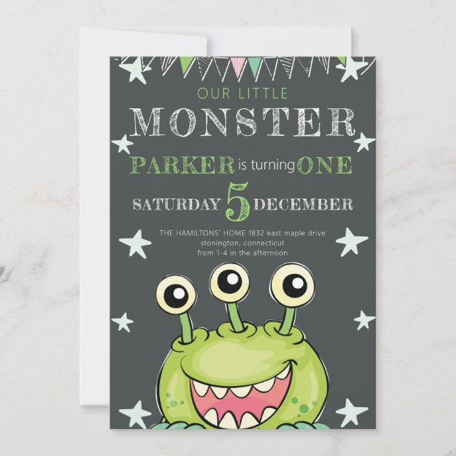 Convites Monstro de aniversários de criança (Frente)