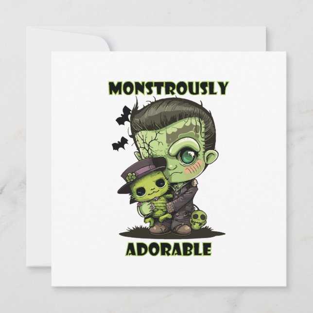 Convites Monstro de Frankenstein Fofo com pelúcia (Frente)