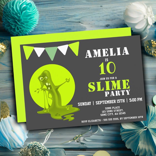 Convites Monstro de Slime Assustador Festa de Aniversário S (Criador carregado)