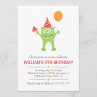 Monstro engraçado com aniversário do balão e do