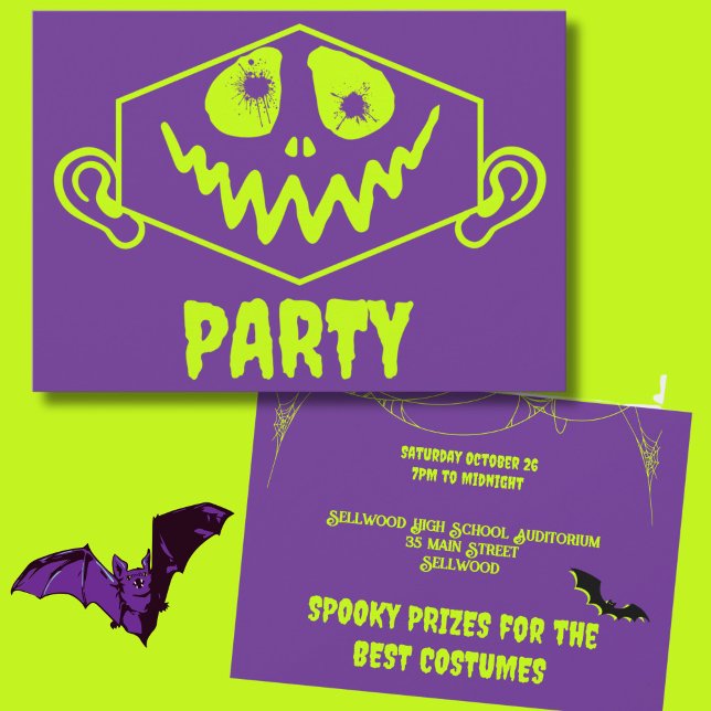 Convites Monstro Whimsso Face Faux Neon Halloween (Criador carregado)