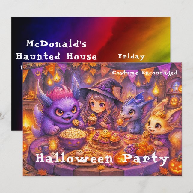 Convites Monstros à mesa da festa de Halloween (Frente/Verso)