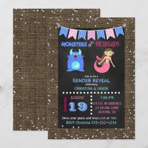 Convites Monstros de Chalkboard ou Sereias Revelação de Gên