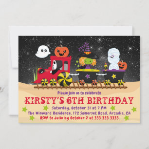 Convites Monstros de Halloween Fofos de Trem de Aniversário