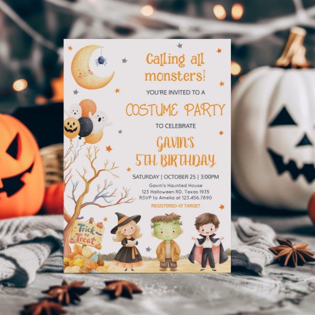 Convites Monstros Halloween Costume Birthday (Calling All Monsters Costume Halloween Birthday Party Invitation)
