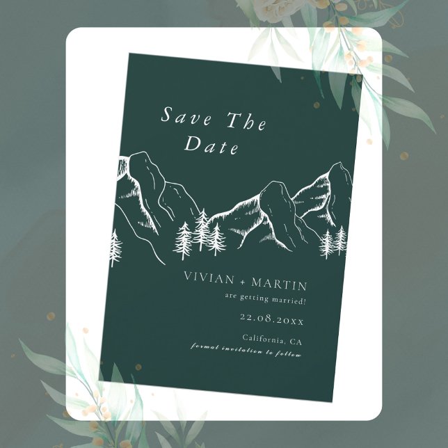 Convites Monta Pine Tree Emerald Foto Salva A Data (Criador carregado)