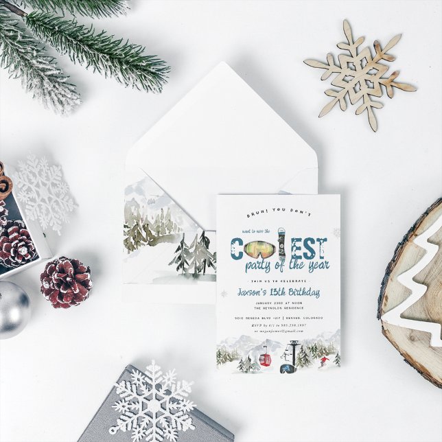 Convites Montanha de inverno | Festa de Esqui Snowboard (Criador carregado)