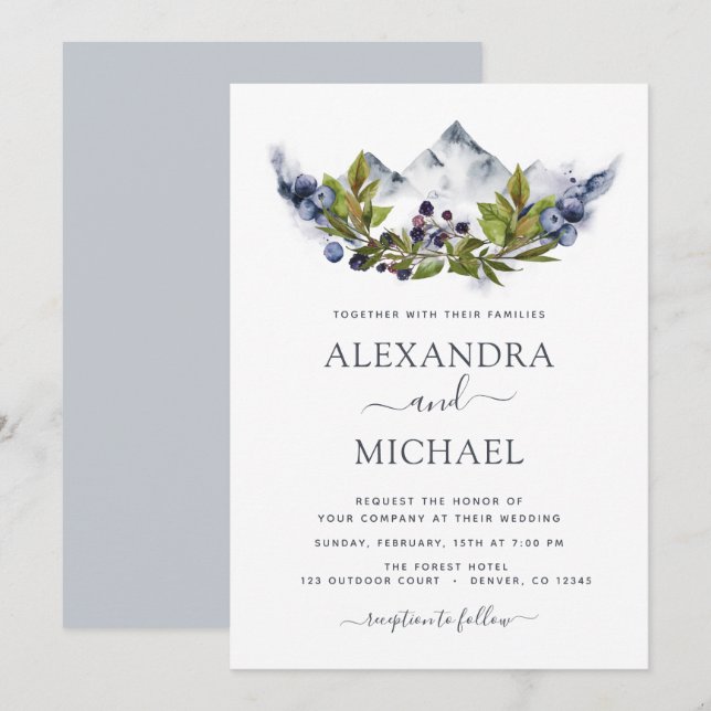 Convites Montanha Rustic Watercolor Casamento Verde (Frente/Verso)