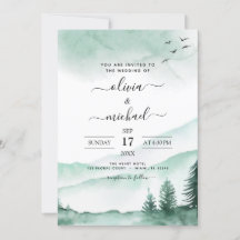 Montanha Rustic Watercolor Casamento Verde Invita