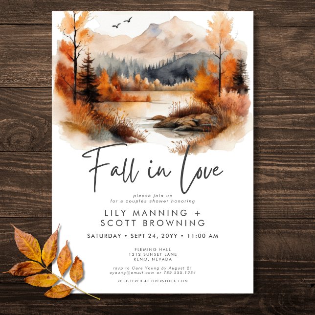 Convites Montanha Rústica Cai Em Chá De Casais De Amor (Rustic Fall Mountain Fall In Love Couples Shower Invitation)