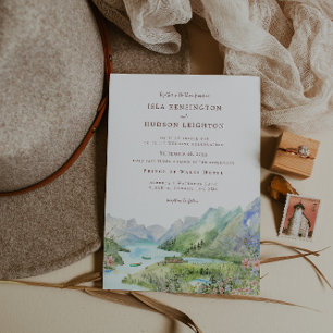 Convites Montanha Watercolor   Casamento em Waterton Lakes
