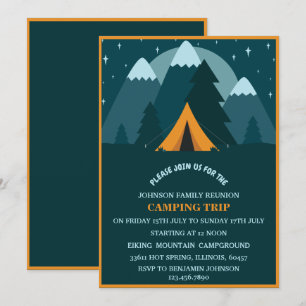 Convites Montanhas Azul Teal & Acampamento de Família com T