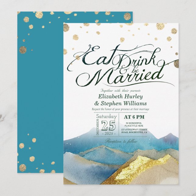 Convites Montanhas Blue Gold COMA Beba & Seja Casado Casame (Frente/Verso)