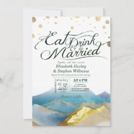 Convites Montanhas Blue Gold EAT Drink & Be Married Casamen