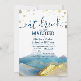 Convites Montanhas Blue Gold EAT Drink & Be Married Casamen