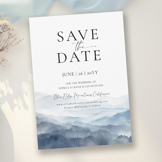 Convites Montanhas Blue Ridge Casamento Moderno Salvar a Da (mountain wedding save the date invite peak ridge landscape purple watercolor misty rustic romantic)